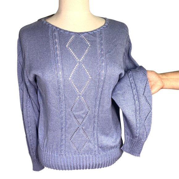 NWT Vintage Jolie Krinkle spun Blue open loose knit Womens Sweater USA Medium - Picture 1 of 7